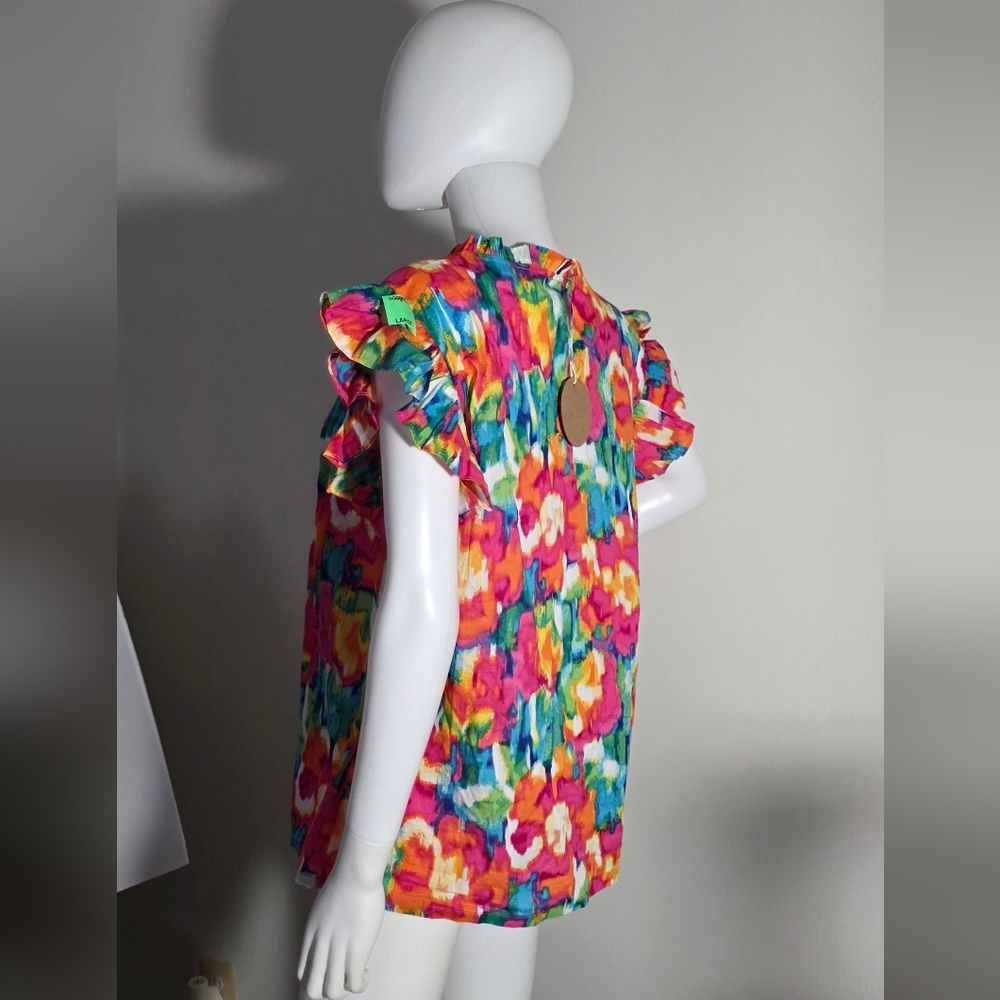 Colorful Ruffle Sleeve Women's Top - Picture 8 of 9